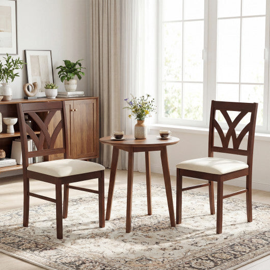 Set of 2 Wooden Dining Chairs Upholstered with Hollowed Backrest and Soft Padded Seat-Oak