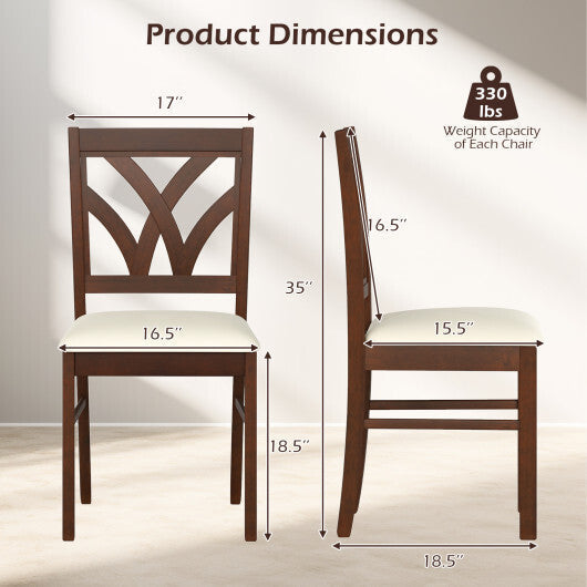 Set of 2 Wooden Dining Chairs Upholstered with Hollowed Backrest and Soft Padded Seat-Oak