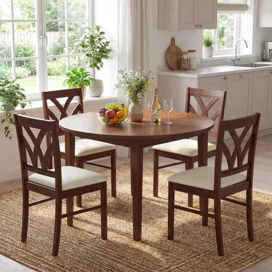 Set of 2 Wooden Dining Chairs Upholstered with Hollowed Backrest and Soft Padded Seat-Oak