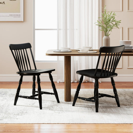 Windsor Dining Chairs Set of 2 with Curved Spindle Back-Natural