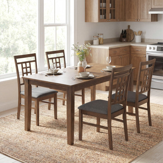 Rubber Wood Dining Chairs Set of 2 with Lattice Back-Brown