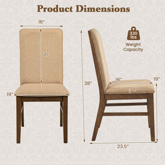 Set of 2 Upholstered Dining Chairs with Solid Rubber Wood Legs-Brown
