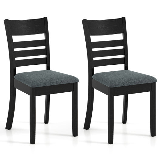 Wooden Dining Chairs Set of 2 Upholstered Kitchen Chairs with Rubber Wood Frame-Black