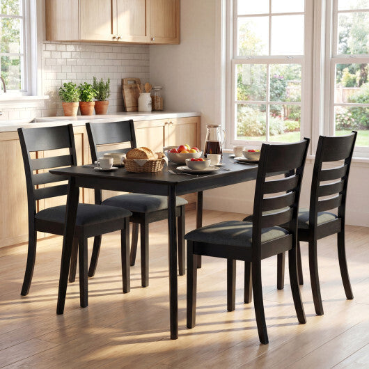 Wooden Dining Chairs Set of 2 Upholstered Kitchen Chairs with Rubber Wood Frame-Black