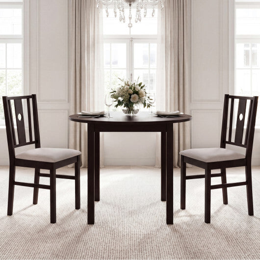 Set of 2 Rubber Wood Kitchen Chairs with Fabric Padded Seat -Coffee