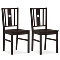 Set of 2 Solid Rubber Wood Kitchen Chairs with Slatted Curved Backrest-Coffee