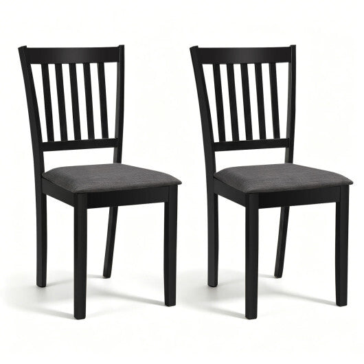 Set of 2 Wooden Dining Chairs Upholstered Kitchen Chairs with Rubber Wood Frame-Black