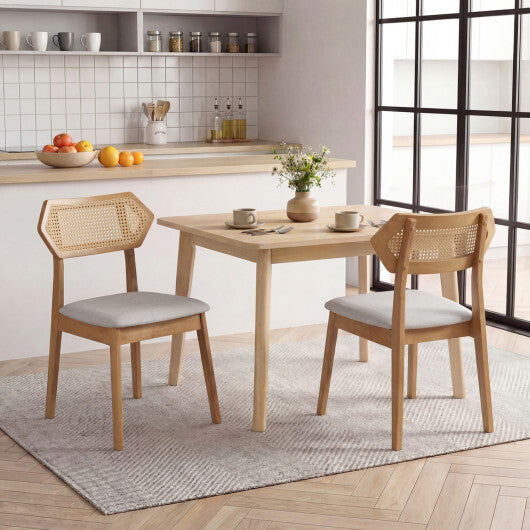 Mid Century Rattan Dining Chairs Set of 2 with Rattan Back and Solid Wood Frame-Black