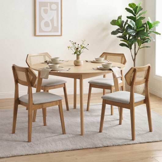 Mid Century Rattan Dining Chairs Set of 2 with Rattan Back and Solid Wood Frame-Black