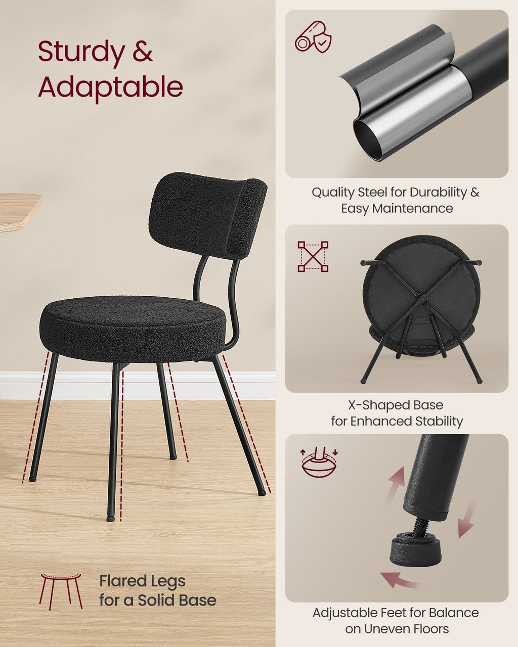 Dining Chairs Set of 4, Modern Upholstered Dining Room Chairs, Ink Black