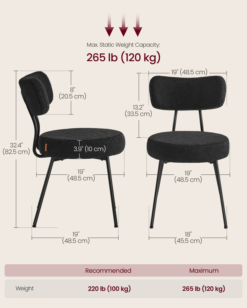 Dining Chairs Set of 6, Modern Upholstered Dining Room Chairs, Ink Black