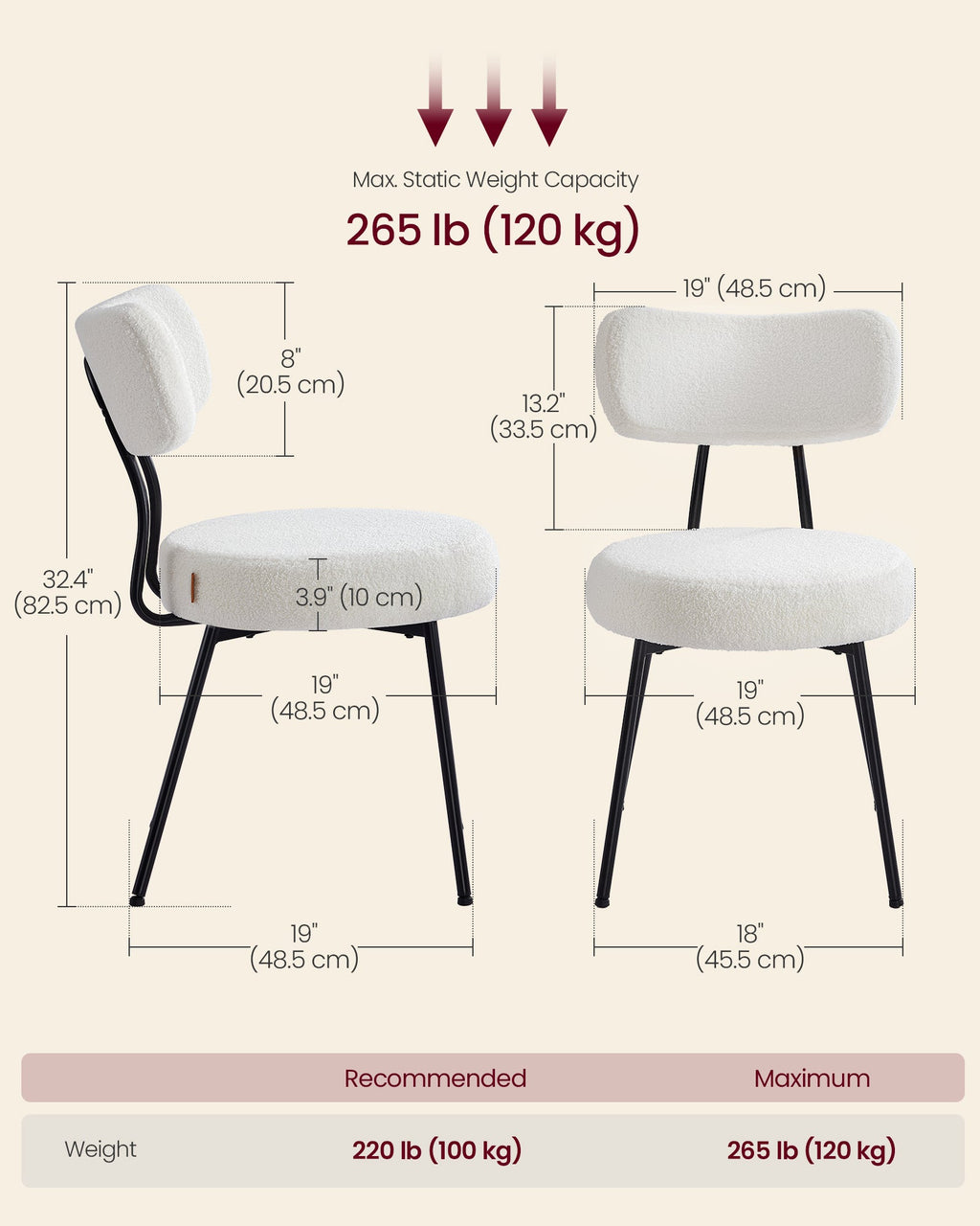 Dining Chairs Set of 4, Modern Upholstered Dining Room Chairs, Cream White
