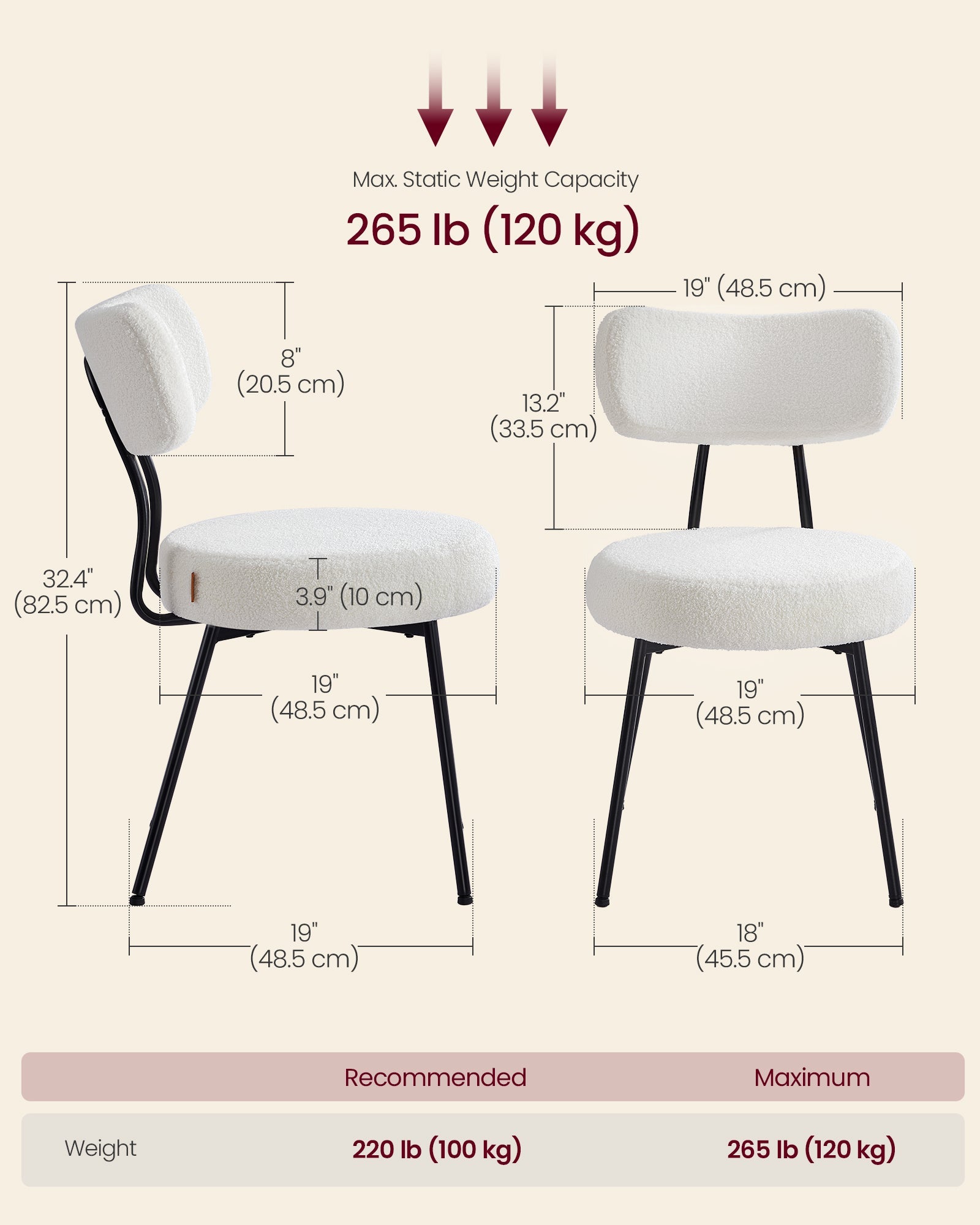 Dining Chairs Set of 4, Modern Upholstered Dining Room Chairs, Cream White