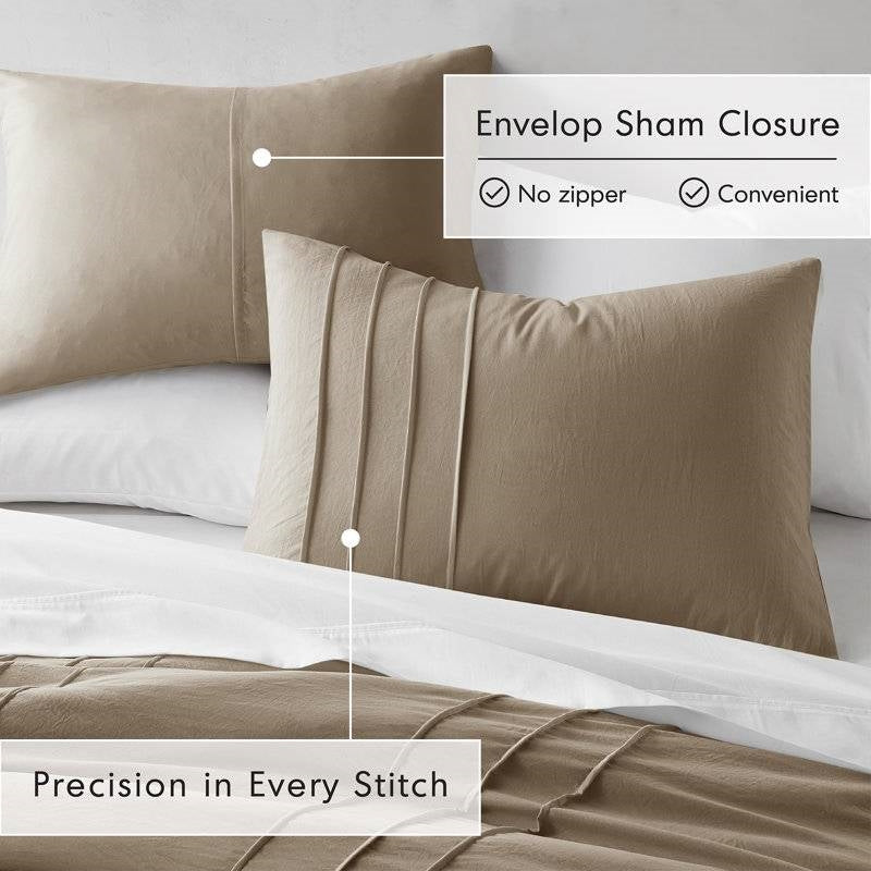 Queen size Microfiber Pleated Soft Lightweight Comforter Set Tan Khaki Taupe