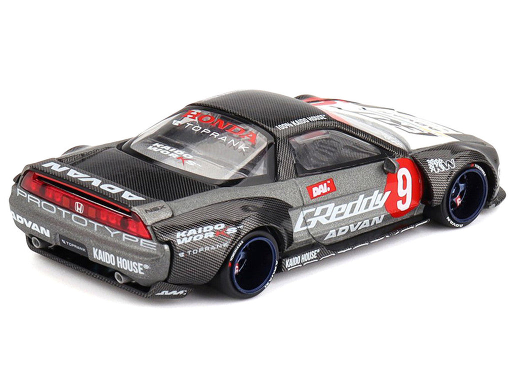 Honda NSX "Kaido Test Car Spec V1" #9 Gray Metallic with Carbon Top and Graphics (Designed by Jun Imai) "Kaido House" Special 1/64 Diecast Model Car by Mini GT