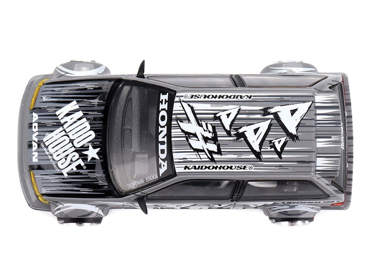 Honda Civic (EF) "Manga V1" Gray Metallic with Graphics (Designed by Jun Imai) "Kaido House" Special 1/64 Diecast Model Car by Mini GT