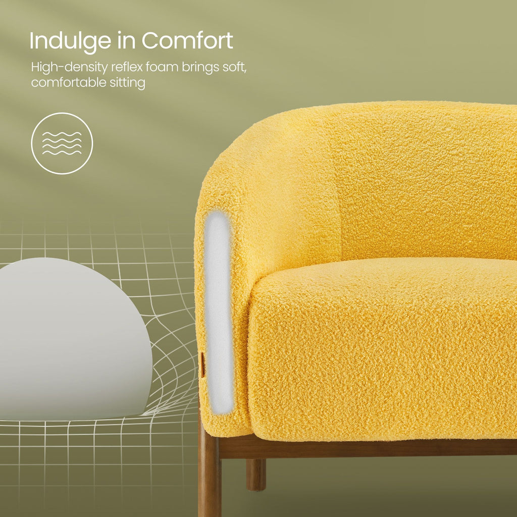 Accent Barrel Chair, Fleece Armchair with Solid Wood Legs