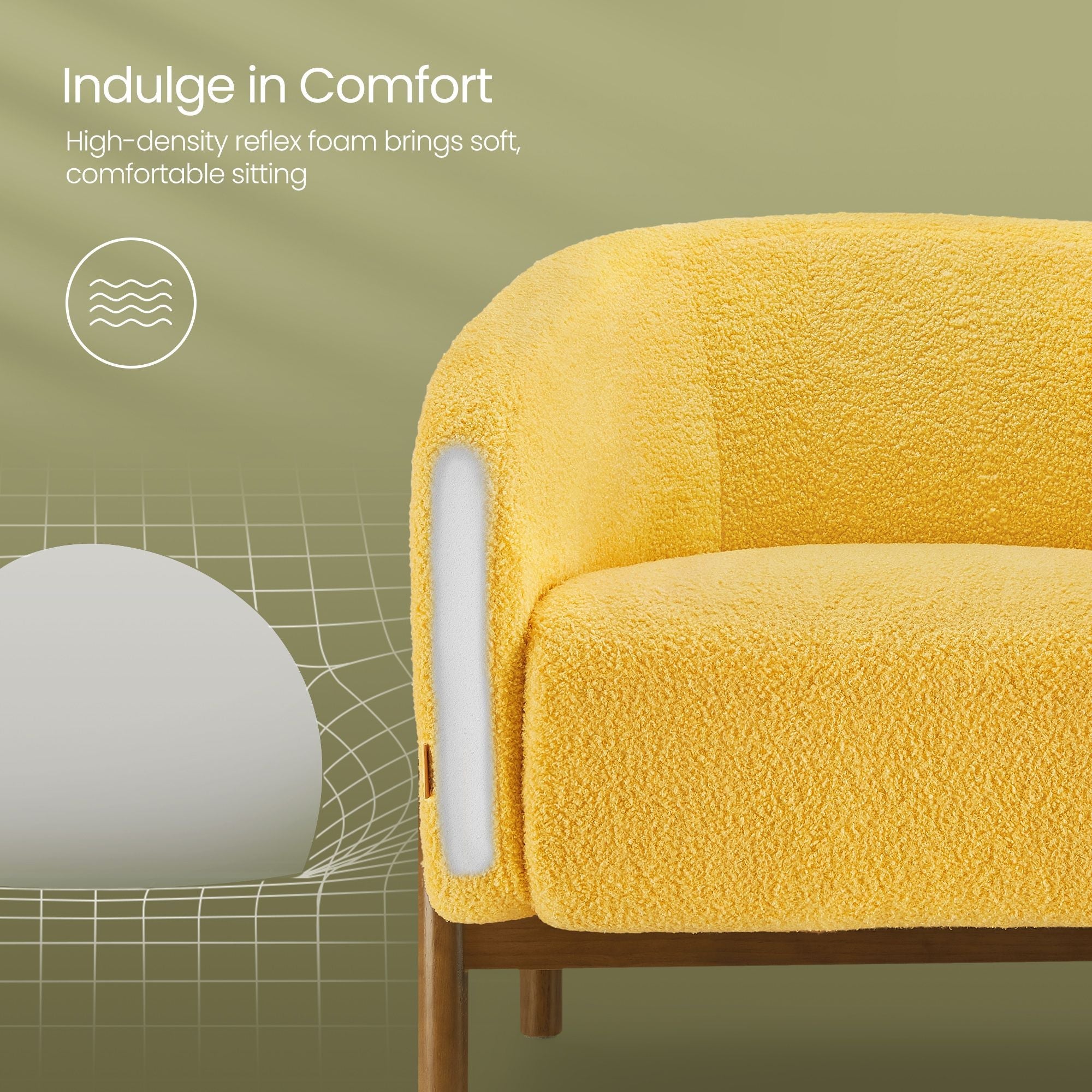 Accent Barrel Chair, Fleece Armchair with Solid Wood Legs