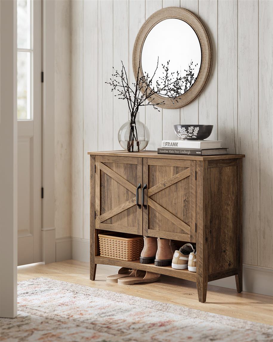 3-Tier Shoe Cabinet with Height-Adjustable Shelf