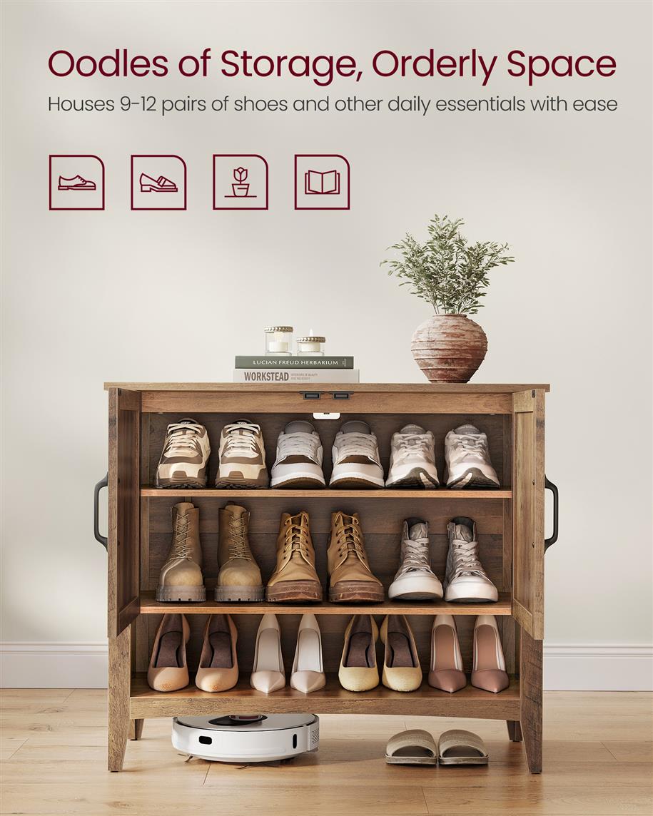 3-Tier Shoe Cabinet with Height-Adjustable Shelf