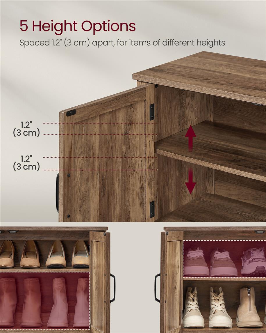 3-Tier Shoe Cabinet with Height-Adjustable Shelf
