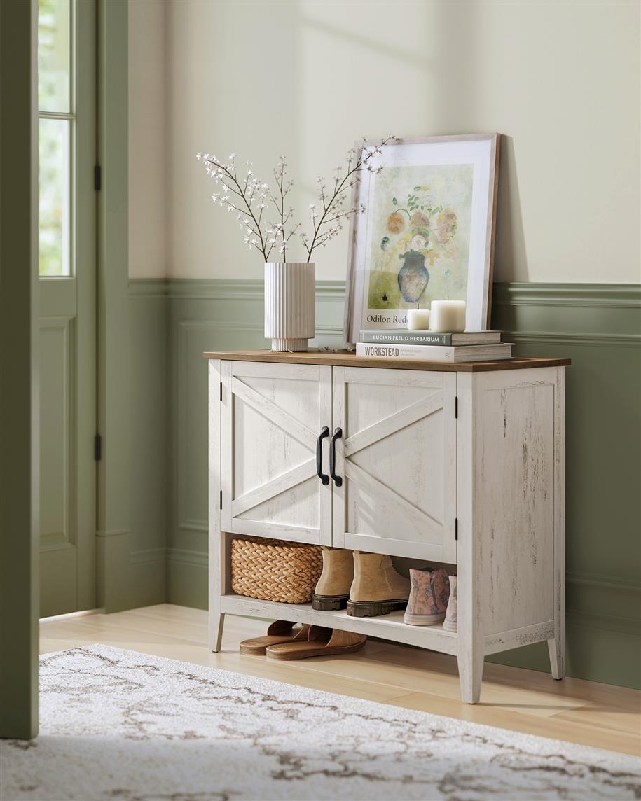 3-Tier Shoe Cabinet with Height-Adjustable Shelf