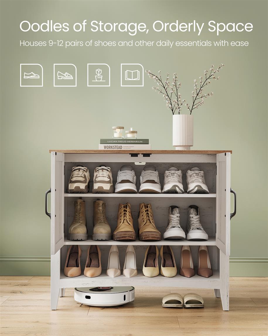 3-Tier Shoe Cabinet with Height-Adjustable Shelf