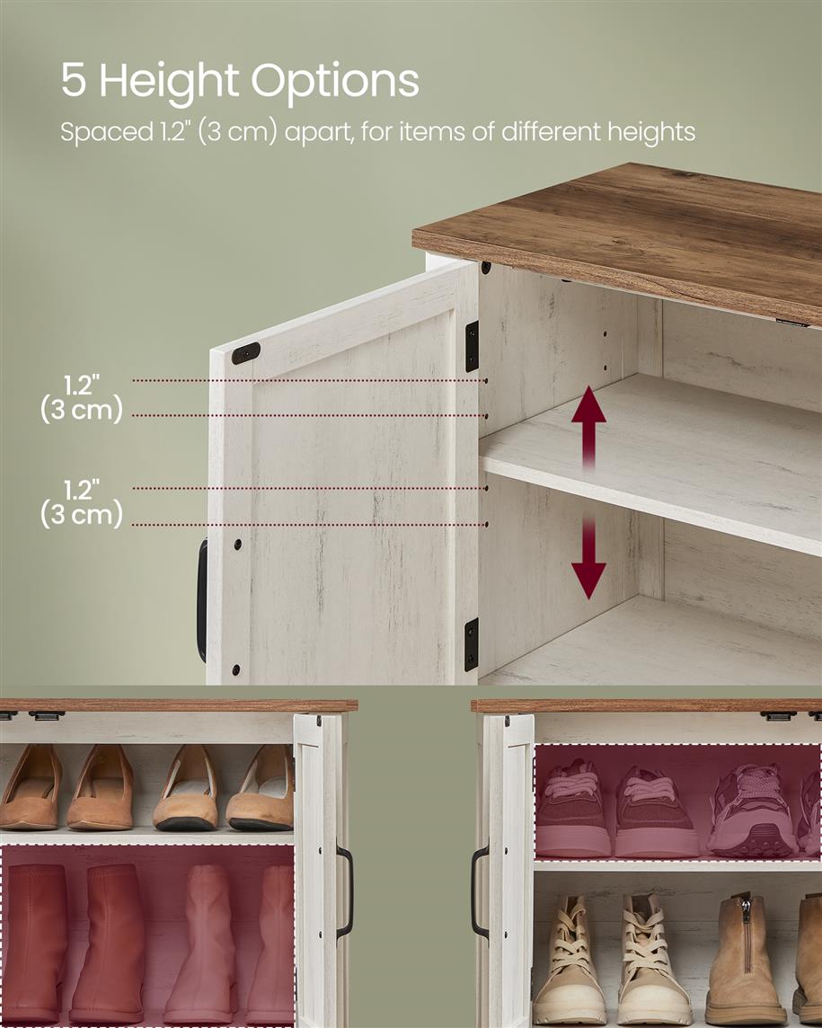 3-Tier Shoe Cabinet with Height-Adjustable Shelf