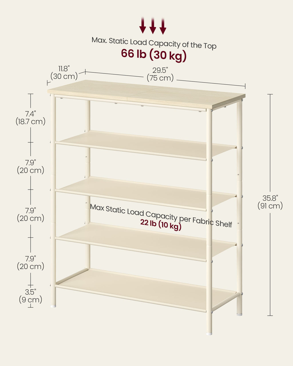 5 Tier Shoe Storage Rack for 12-16 Pairs of Shoes