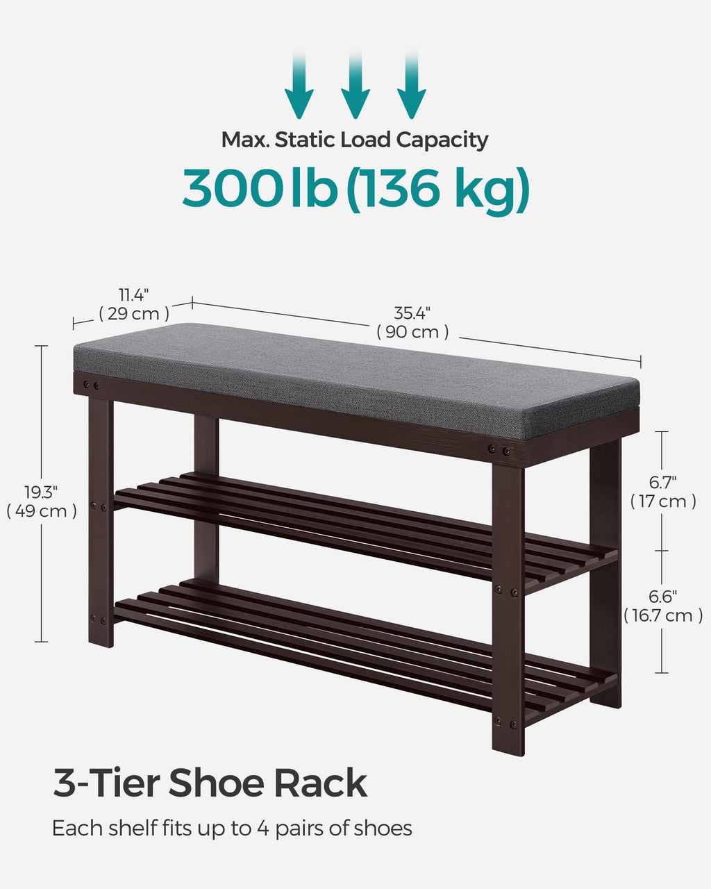 3-Tier Bamboo Shoe Bench