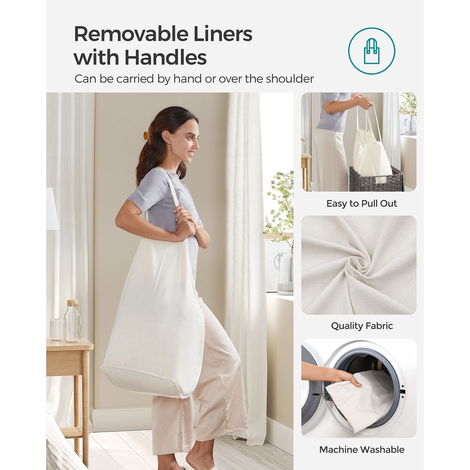 130L Clothes Hamper with 2 Removable Liner Bags