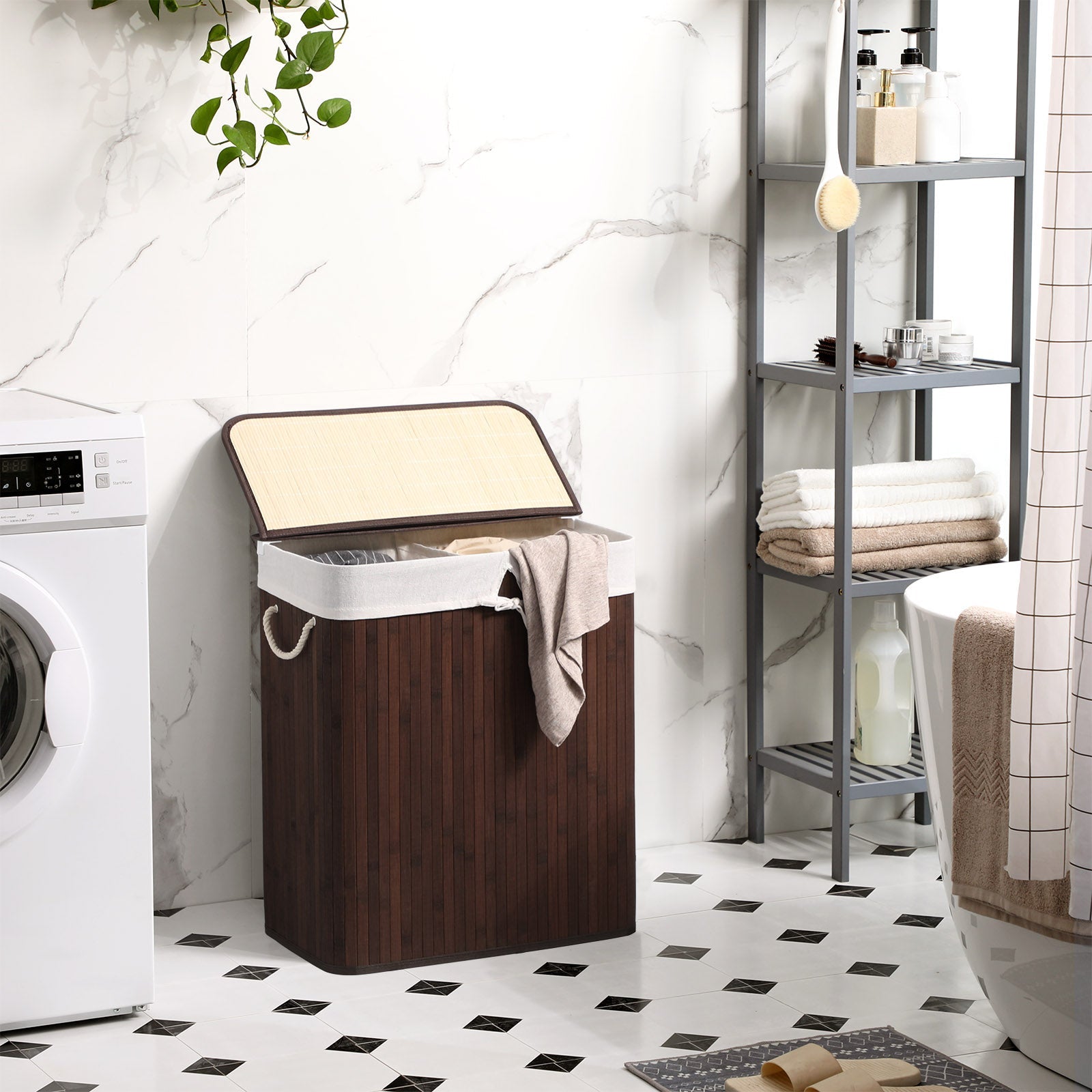2-Section Laundry Hamper with Lid