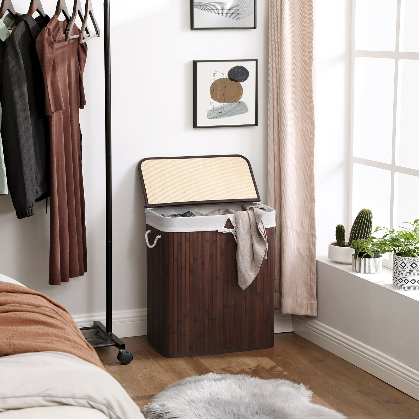 2-Section Laundry Hamper with Lid