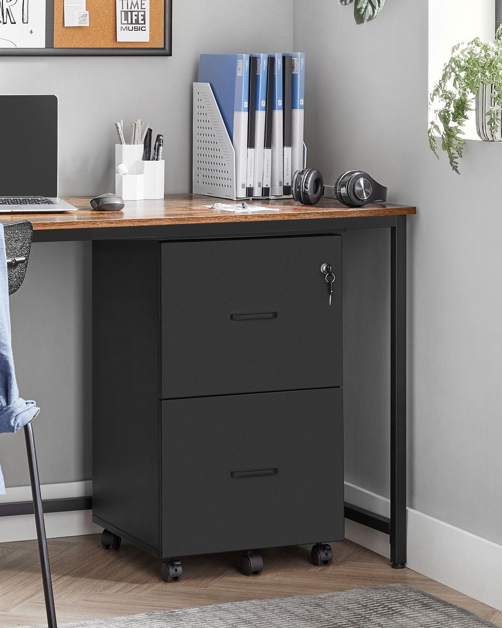 2-Drawer File Cabinet, Locking Filing Cabinet, Black