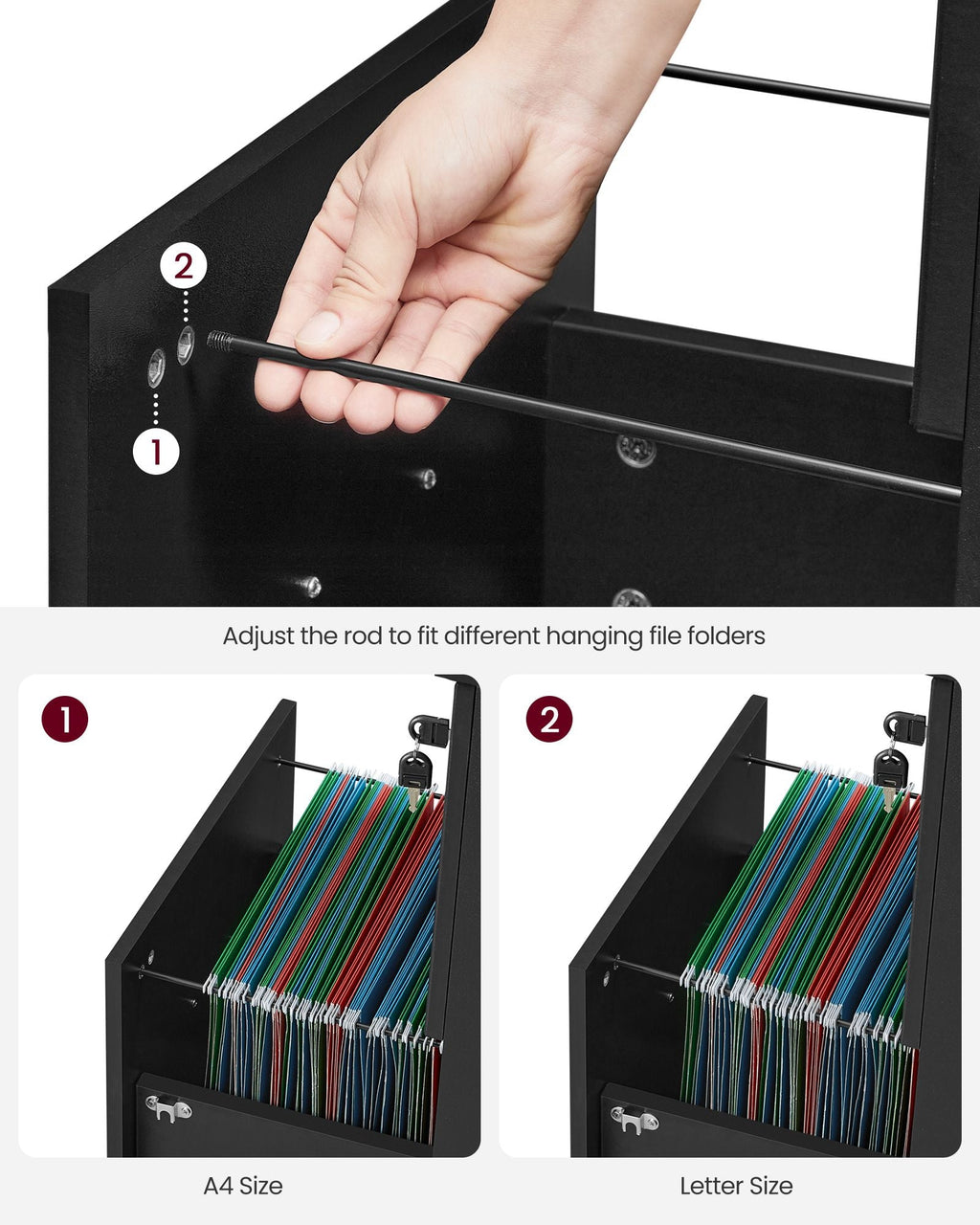 2-Drawer File Cabinet, Locking Filing Cabinet, Black