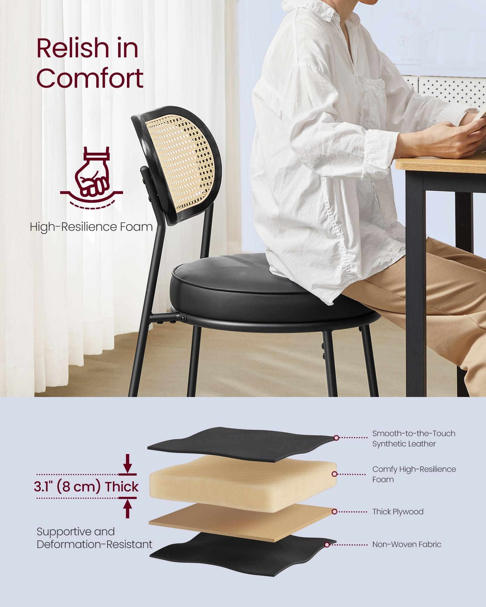 Dining Chairs, Set of 2 Accent Chair, Ink Black