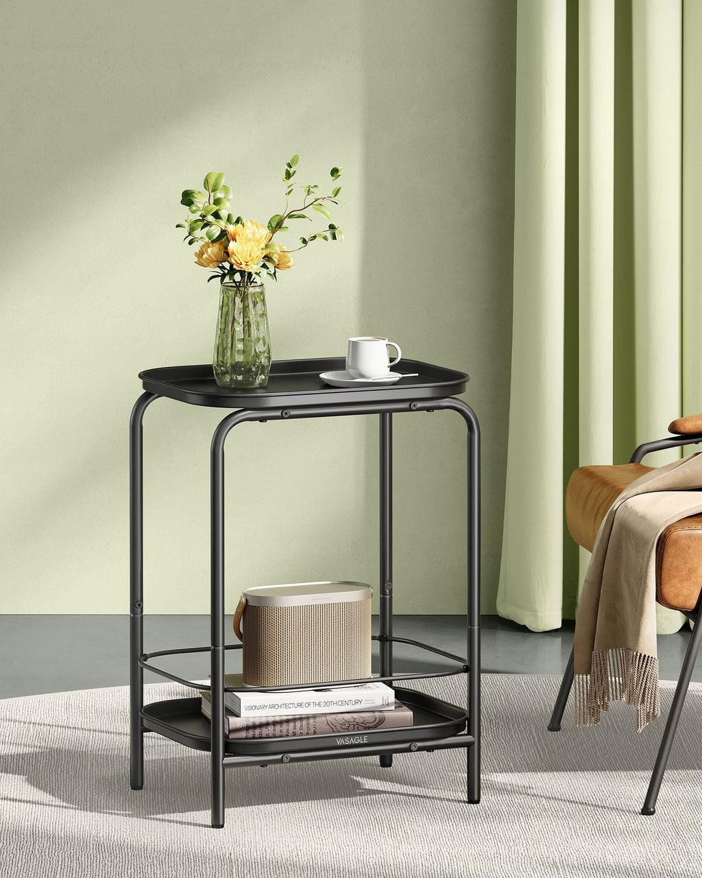 2-Tier Metal Coffee Table with Tray Storage