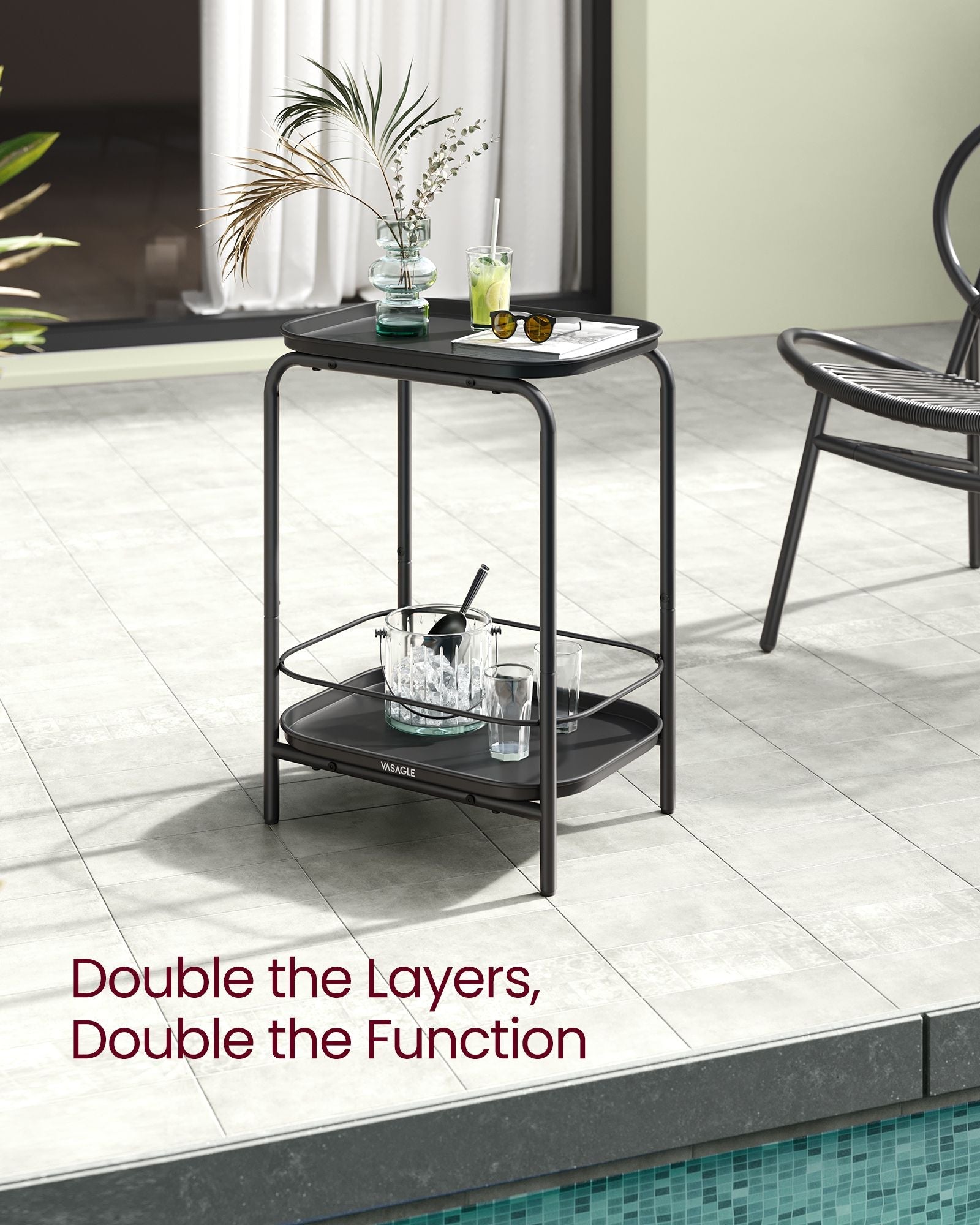 2-Tier Metal Coffee Table with Tray Storage