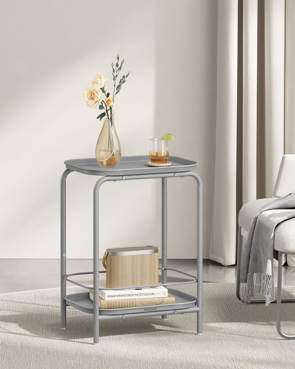 2-Tier Metal Coffee Table with Tray Storage