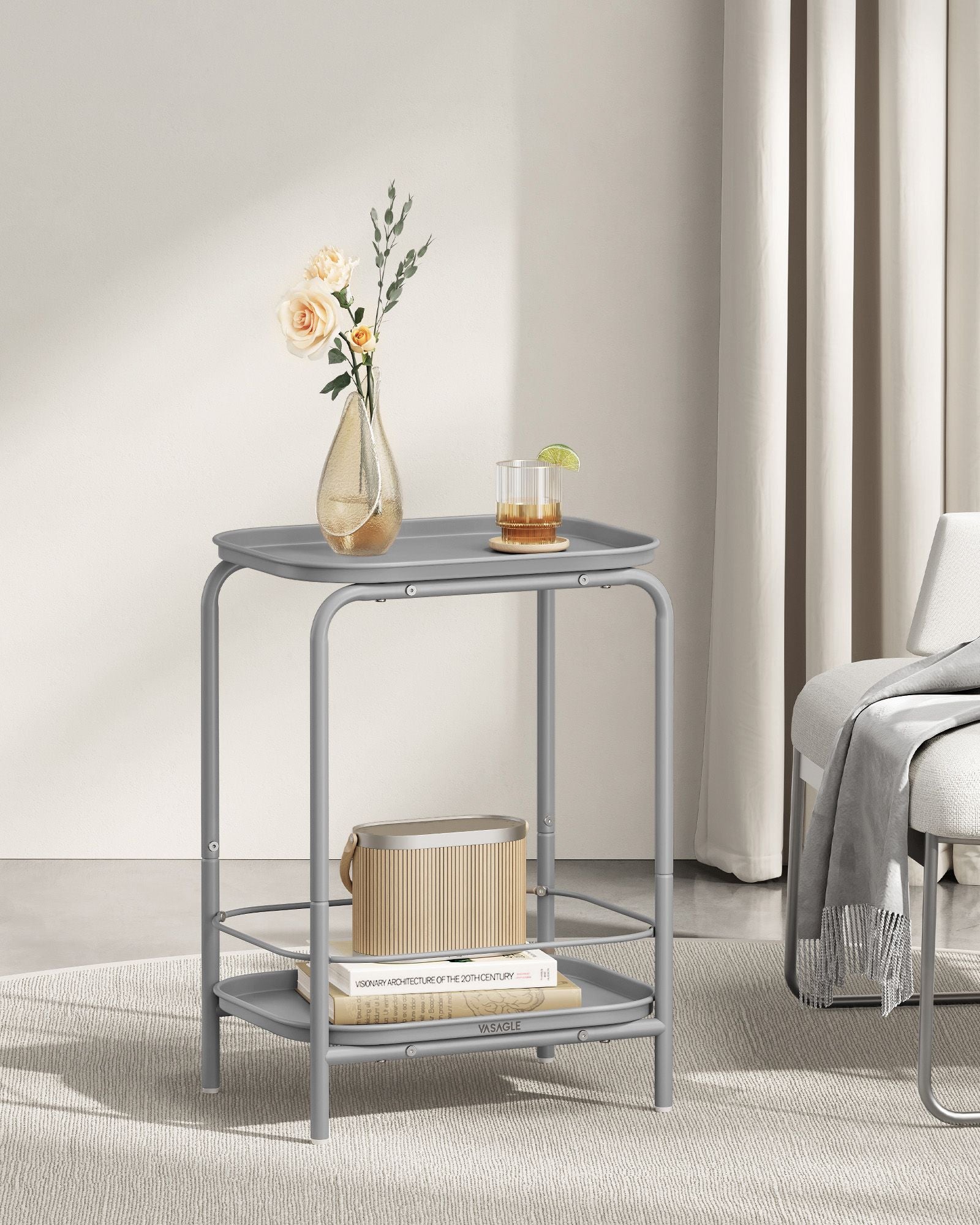 2-Tier Metal Coffee Table with Tray Storage