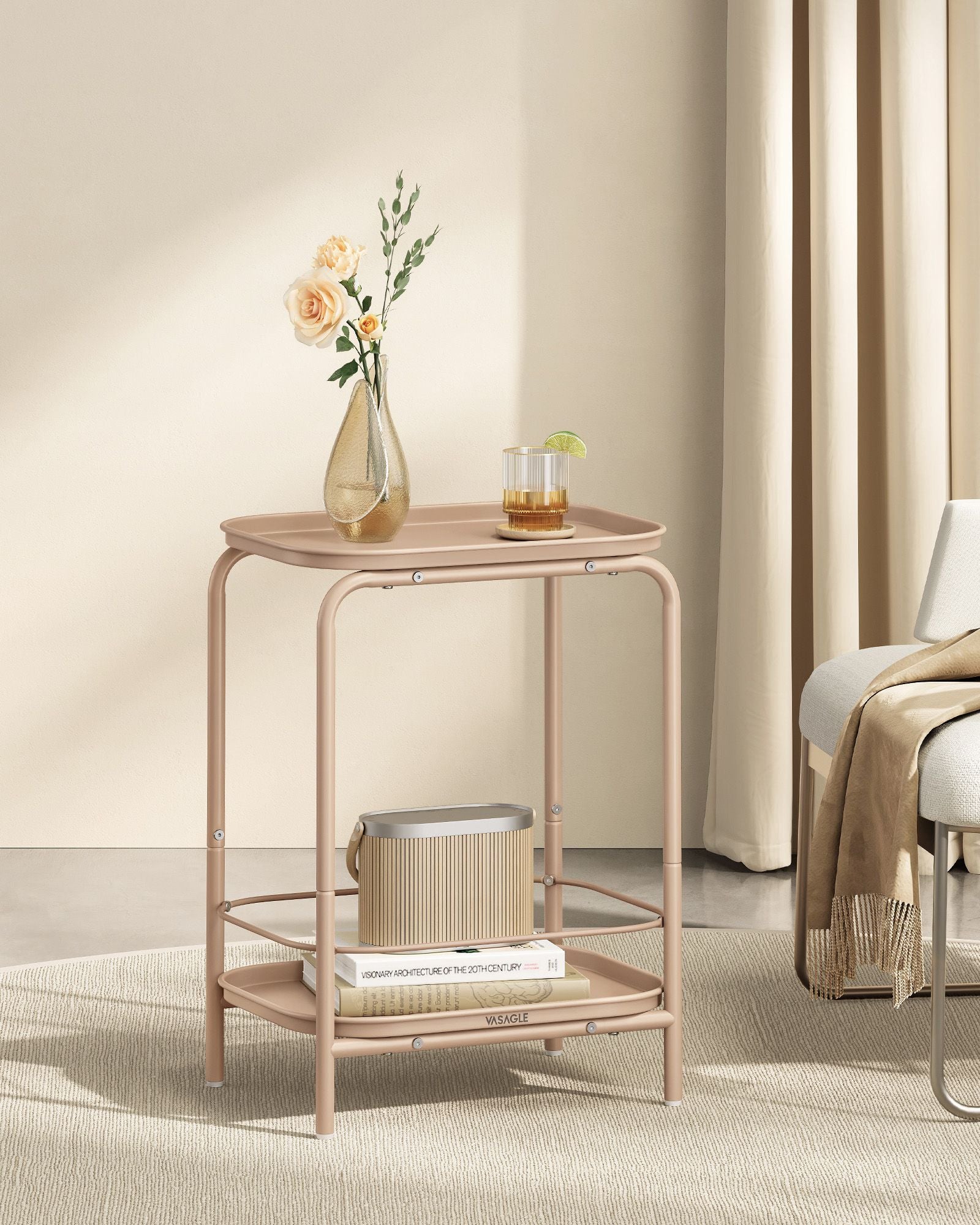 2-Tier Metal Coffee Table with Tray Storage