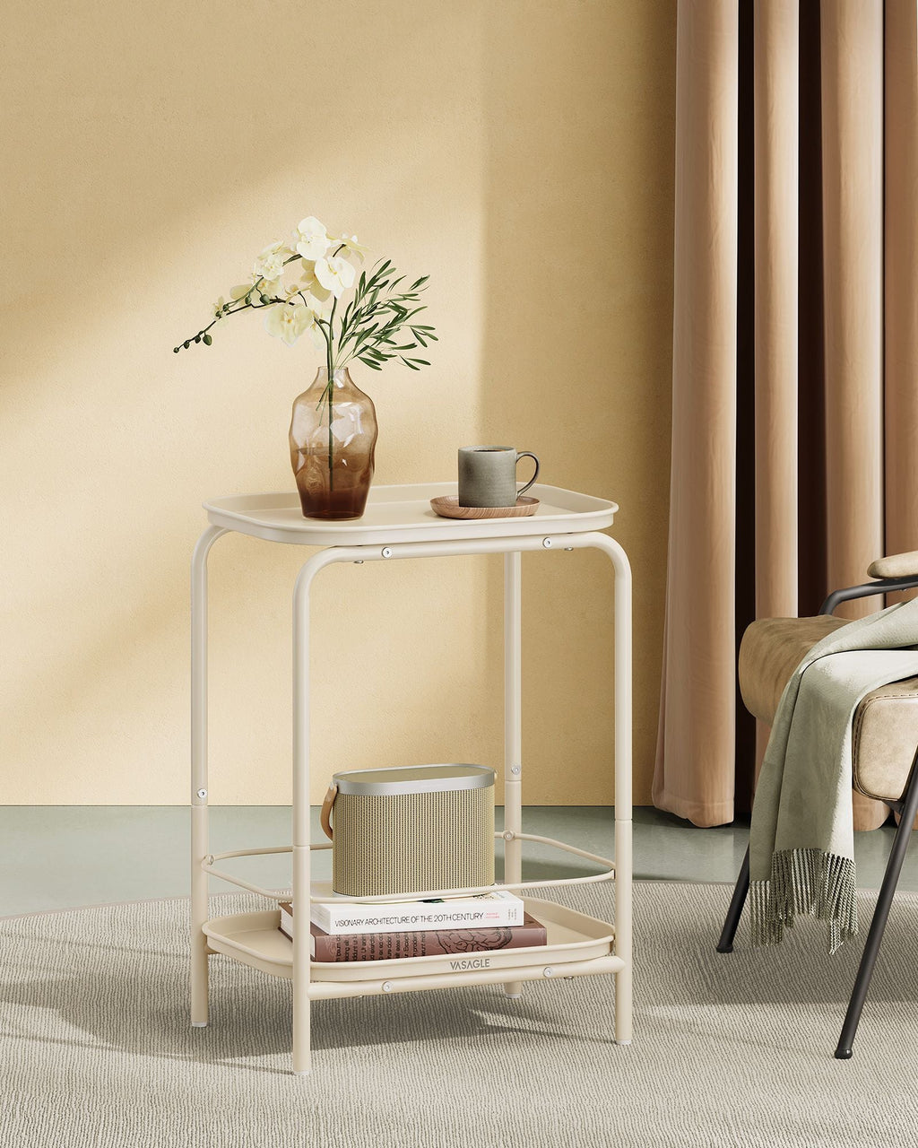 2-Tier Metal Coffee Table with Tray Storage