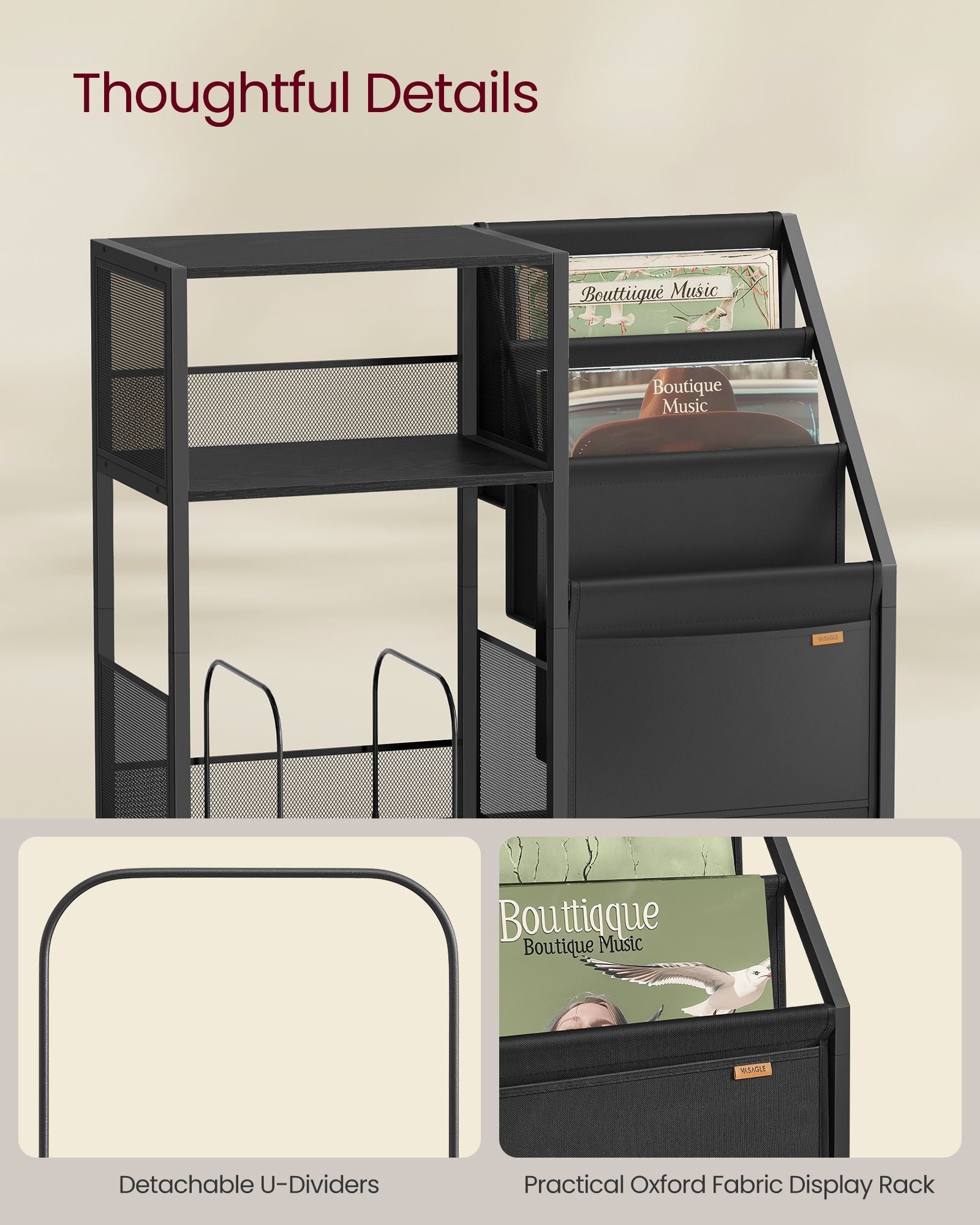 3-Tier Record Player Stand for 140 Albums