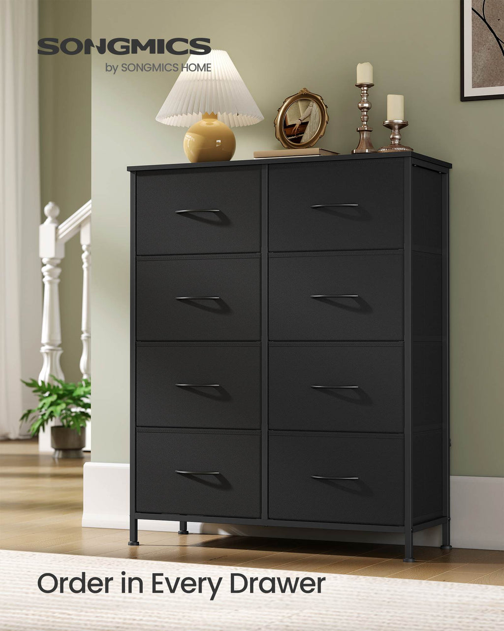 Dresser for Bedroom, 8-Drawer Storage Organizer, Ink Black & Ebony Black, Steel Frame