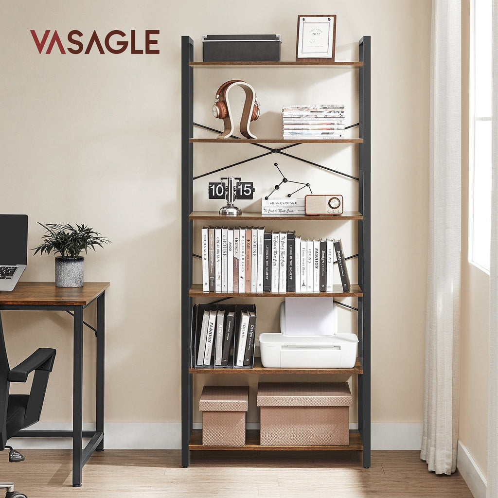 6-Tier Tall Bookshelf with Steel Frame