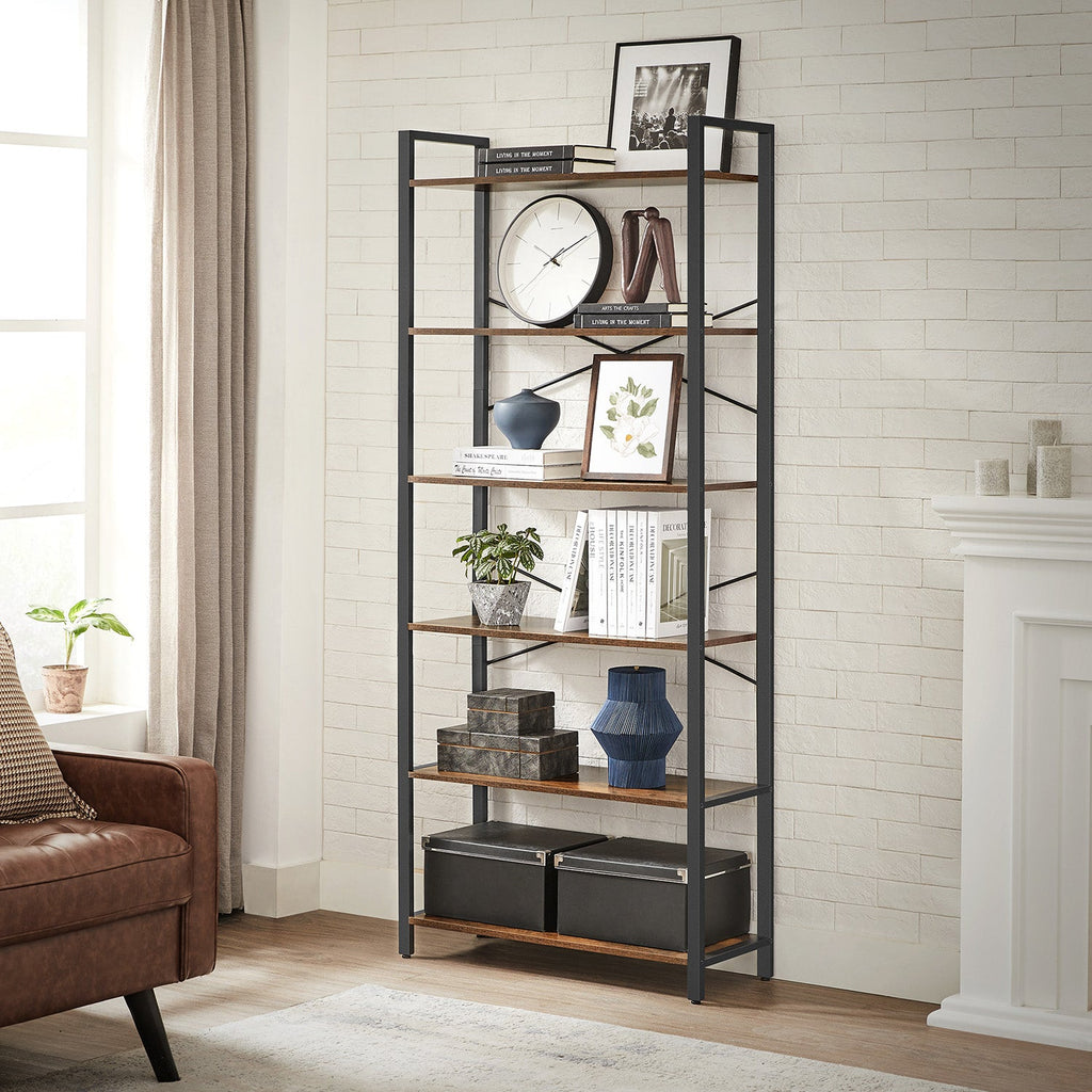 6-Tier Tall Bookshelf with Steel Frame