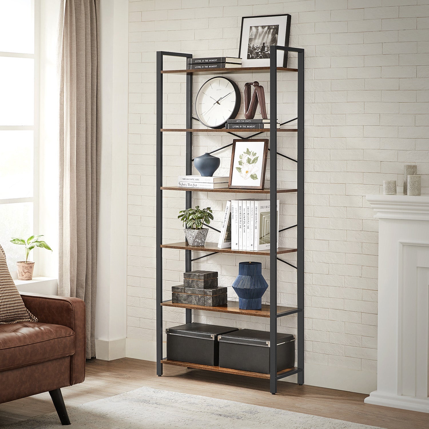 6-Tier Tall Bookshelf with Steel Frame