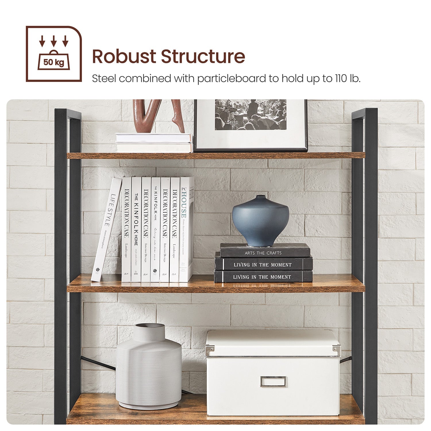 6-Tier Tall Bookshelf with Steel Frame