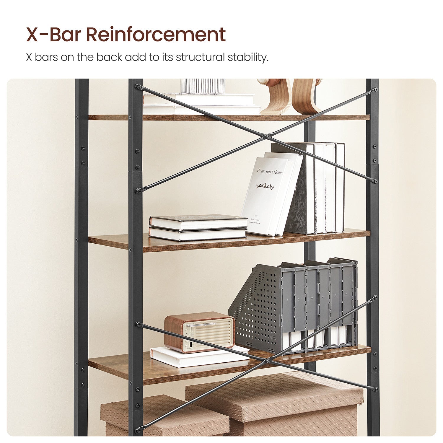 6-Tier Tall Bookshelf with Steel Frame