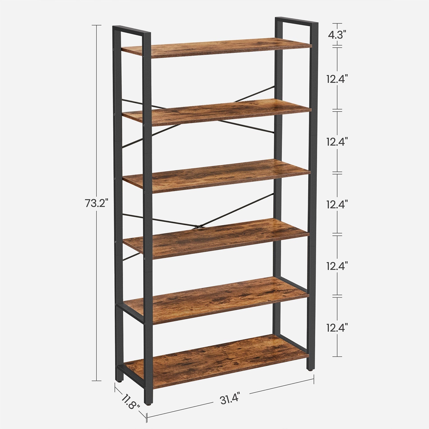 6-Tier Tall Bookshelf with Steel Frame